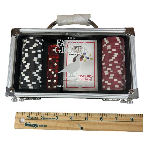 Famous Grouse Poker Playing Cards Dice & Red Black Chips Set in Case  - Unused - - Picture 6 of 7